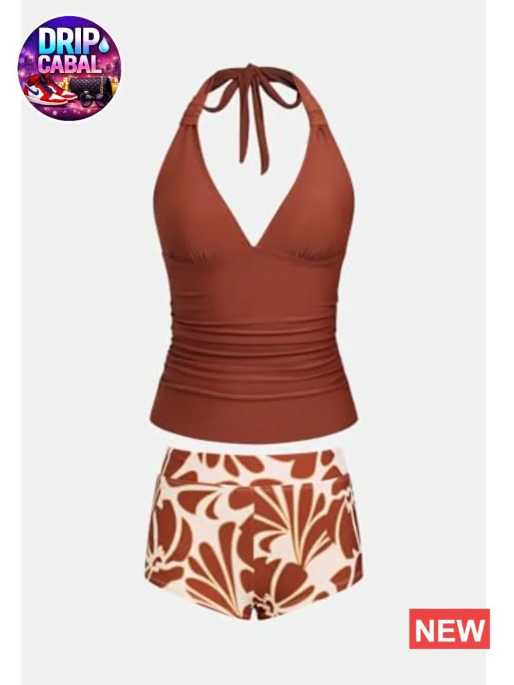 Women's Tankini Set Two Piece High Waisted Halter V Neck Swimsuit with Shorts